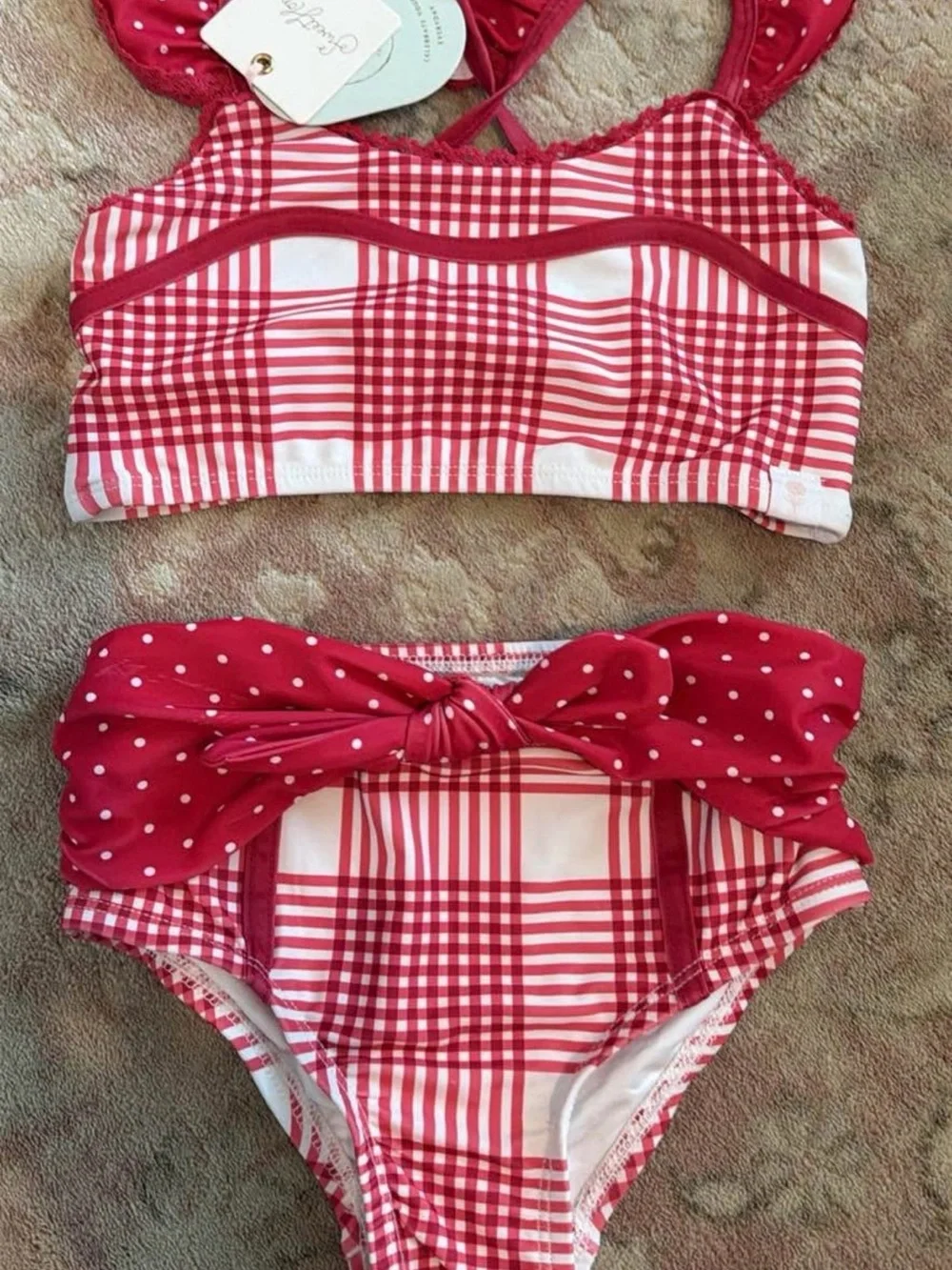 NWT 6Y SweetHoney Girls Two-Piece Swim Set with Polka Dot Bow